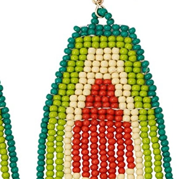 Long 4" Avocado Earrings Handmade Oversized Beaded Bohemian Festival Beads New - Picture 3 of 5